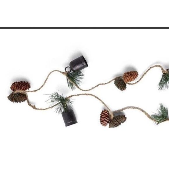 Holiday Christmas Rustic Garland Real Pine Cones Bells 72" by Place & Time. NEW - Picture 8 of 8